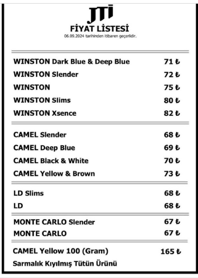 JTI Fiyat Listesi Eylul 2024