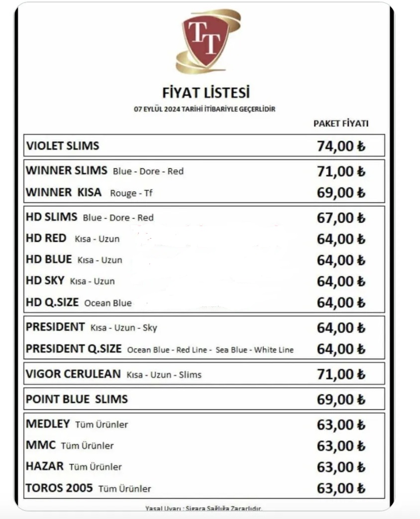 TT grubu zamli sigara fiyatlari